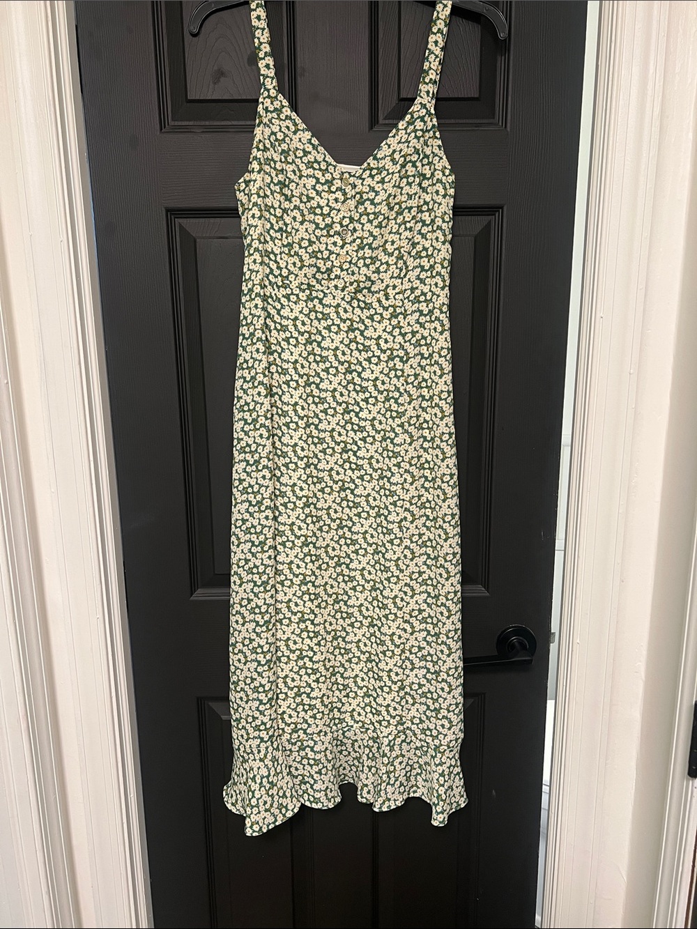 Lulu’s Green Floral Midi Dress with Ruffle Hem